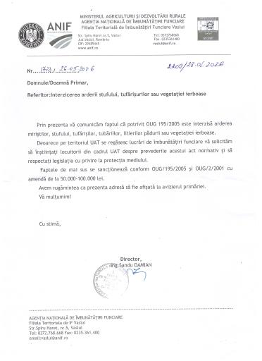 INFORMARE Interzicerea arderii stufului, tufarisurilor sau a vegetatiei ierboase